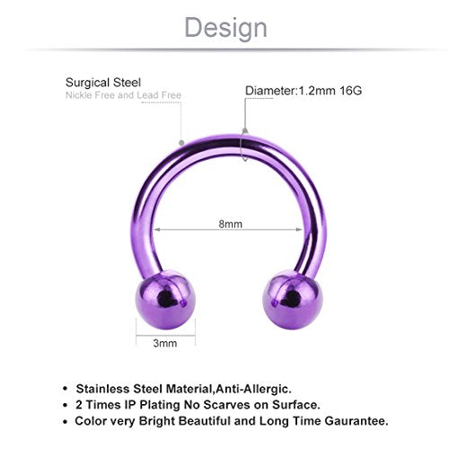 8pcs Unisex Surgical Steel 16G Septum Rings Horseshoe Hoop Nose Piercing Lip Nipple Eyebrow Rings Tragus Cartilage Earrings for Women Men
