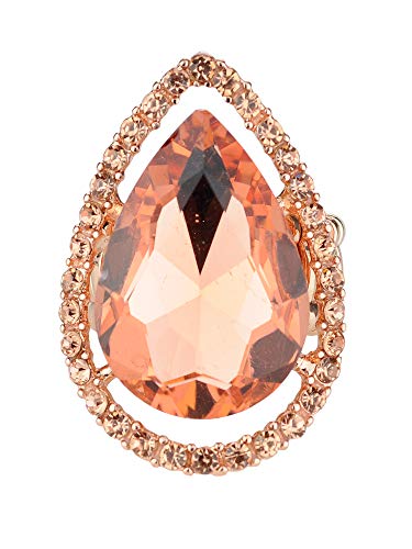NYFASHION101 Radiant Teardrop Stone Adjustable Cocktail Statement Ring - color: Encircled Teardrop, Padparadscha/Gold-Tone