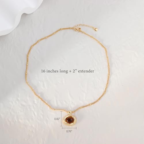 Jean Beau Gold Stone Pendant Necklaces for Women, Chunky Gemstone Dangle Necklace Wedding Prom Fashion Jewelry Gift - color: Brown