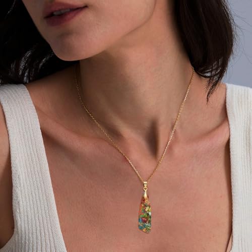 Nature Stone Necklaces for Women Boho Pendant Necklace 18K Gold Chain Necklaces - color: Colorful Gold