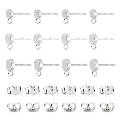 925 Sterling Silver Earrings Making Flat Studs Posts with Loop Ear Backs | Hypoallergenic 3/4/5mm Ball/Flat Stud Post Replace Butterfly Ear Backs for Dangle Charm Pendant Earring Jewelry Making Set - color: Flat_Silver