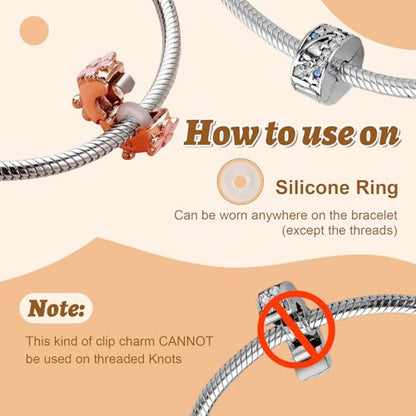 14K Gold Plated Silver Charms for Pandora, Women Heart Family Love Pet Animal Bead Dangle for Bracelets Necklace Jewelry Gift - color: B-Golden Clip