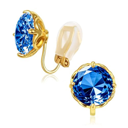 Round Austrian Crystal Clip On Earrings for Women Non Pierced Earrings, Hypoallergenic Clip-on Earrings Jewelry Gift for Sensitive Ears - color: Blue