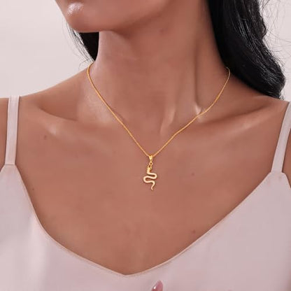 Snake Necklace Dainty Pendant With Cubic Zirconia, Layered Choker, Punk Animal Jewelry, Cool Wedding High Jewelry Party for Women Teen Friends - color: Gold-Eye Green