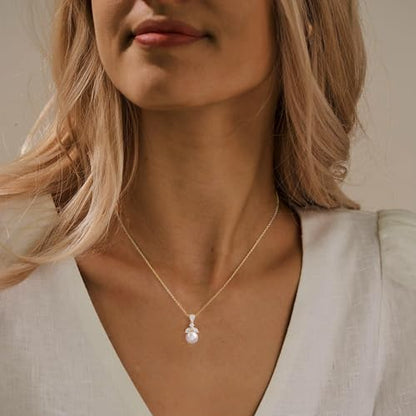 Pearl Necklaces for Women,Dainty Gold Pendant Necklaces Waterproof Jewelry | 14K Gold Plated Pearl Necklaces,Dainty Elegant Wedding Necklace,Small Cute Adjustable Minimalist Necklace,Non Tarnish Jewelry - color: GOLD-8
