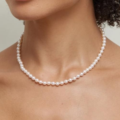 The Pearl Source 14K Gold 4-9mm AAA Quality Graduated Round White Freshwater Cultured Pearl Necklace for Women - color: Yellow Gold Clasp, size: 18" Princess Length
