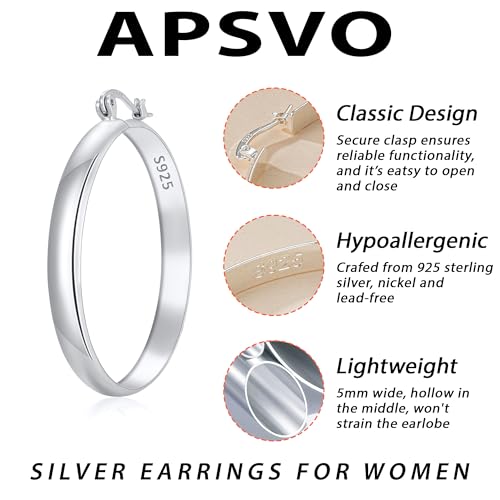Apsvo Hoop Earrings for Women, 5mm Wide 14K Gold Plated/Silver Hoop Earring Hypoallergenic 925 Sterling Silver Earrings Lightweight Large Earrings for Women - color: Silver&50mm