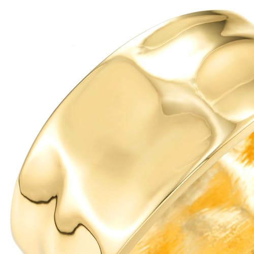 COOLSTEELANDBEYOND Gold-Tone Hammered Cuff Bracelet for Women, Wide Polished Bangle Bracelet, Modern Statement Jewelry
