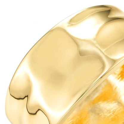 COOLSTEELANDBEYOND Gold-Tone Hammered Cuff Bracelet for Women, Wide Polished Bangle Bracelet, Modern Statement Jewelry