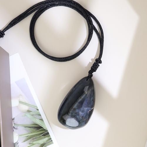 Anjiucc Natural Gemstone Tree of Life Black Obsidian/Golden Obsidian Pendant Necklace for Male and Female Necklace - color: Blue Tiger's Eye