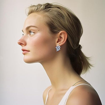 Rhinestone Stud Earrings for Women Small Dainty Crystal Cluster Drop Earrings for Girls Cute Costume Jewelry for Bridal Wedding Party Gift - color: Light Blue