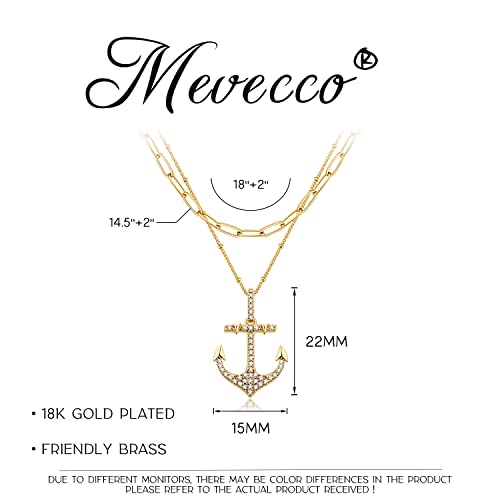 MEVECCO Dainty Pendant Layered Necklaces for Women | 18K Gold Plated Brass, 2-Piece Set With A Choker-Length Upper Layer, Wear Together Or Separately, Refined Everyday Style - style: Layer Anchor