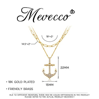 MEVECCO Dainty Pendant Layered Necklaces for Women | 18K Gold Plated Brass, 2-Piece Set With A Choker-Length Upper Layer, Wear Together Or Separately, Refined Everyday Style - style: Layer Anchor