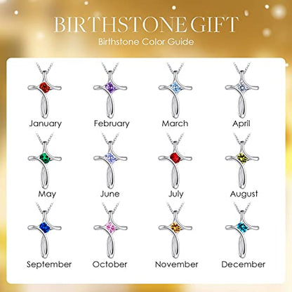 Cross Necklace for Women 925 Sterling Silver Birthstone Necklace for Women | Silver Necklaces with Diamond Sideways Birthstone Jewelry Gifts for Women 45+3cm Adjustable Chain - color: 11-Nov-Topaz