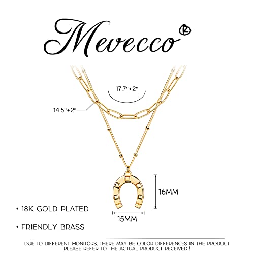 MEVECCO Dainty Pendant Layered Necklaces for Women | 18K Gold Plated Brass, 2-Piece Set With A Choker-Length Upper Layer, Wear Together Or Separately, Refined Everyday Style - style: Layer Horseshoe