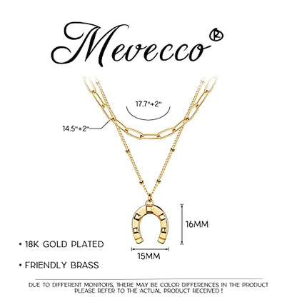 MEVECCO Dainty Pendant Layered Necklaces for Women | 18K Gold Plated Brass, 2-Piece Set With A Choker-Length Upper Layer, Wear Together Or Separately, Refined Everyday Style - style: Layer Horseshoe