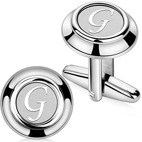 AMITER 26 Letters Tie Clip and Cufflinks for Men, Initial Tie Bar & Cuff Links Set Necktie Clip for Business, Wedding, Anniversary - color: G (2 cufflinks)