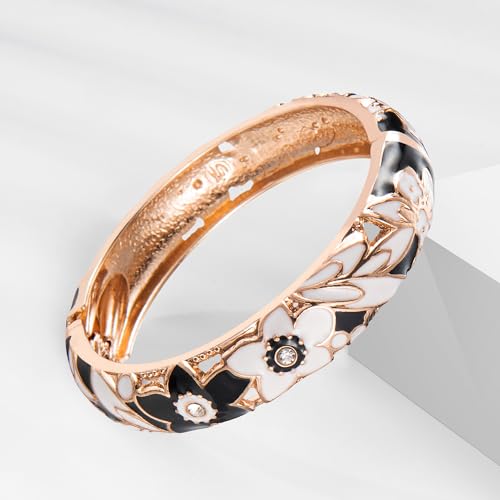 UJOY Handcraft Cloisonne Jewelry Bracelet Colorful Enamel Butterfly Flower Bird Hollowed Spring Hinged Cuff Bangles Women Gifts Pack in Box 88A11 - color: A11-2 Pcs/set-Black