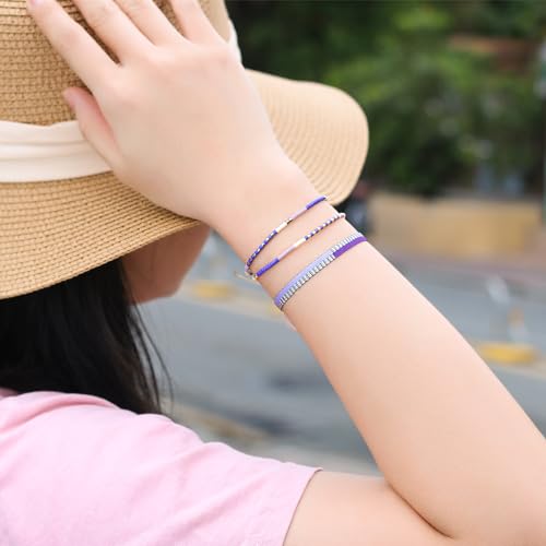 KELITCH Women Friendship Bracelet Seed Beads Miyuki Thin Strand Bracelets Adjustable Boho Jewelry - color: Purple 58
