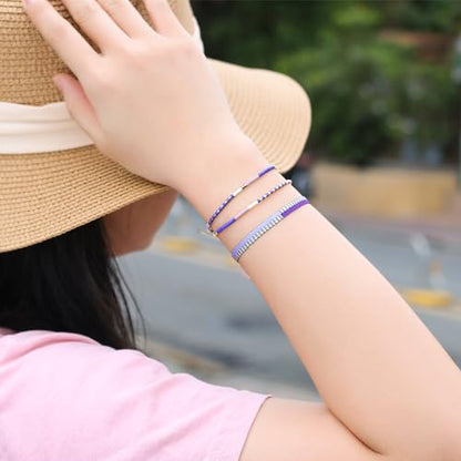 KELITCH Women Friendship Bracelet Seed Beads Miyuki Thin Strand Bracelets Adjustable Boho Jewelry - color: Purple 58