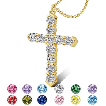 Cross Necklace for Women, Silver Cross Pendant Necklaces | 14K Gold Plated, Dainty CZ Cross Necklace, Non Tarnish and Hypoallergenic Jewelry for Women, Christian Religious Faith Gifts - color: 01-Gold-White