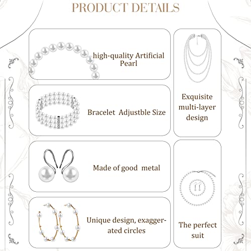 Bonuci 12 Pcs Women Pearl Jewelry Set Pearl Necklace Bracelet Earrings with Rhinestone for Wedding Birthday Bridal Tea Party - style: Stylish Style