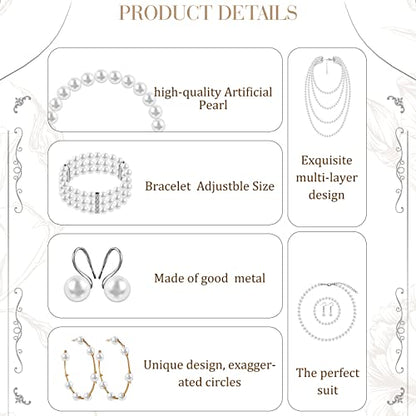 Bonuci 12 Pcs Women Pearl Jewelry Set Pearl Necklace Bracelet Earrings with Rhinestone for Wedding Birthday Bridal Tea Party - style: Stylish Style