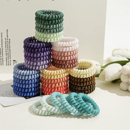6 Pcs Spiral Hair Ties - Matte Candy Purple Plastic Phone Cord Hair Bands for Any Kinds of Hair