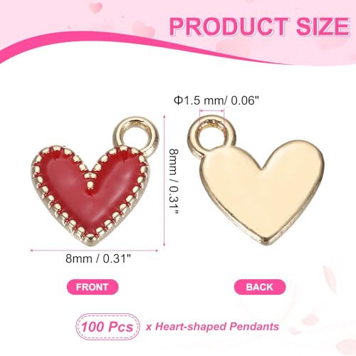 MECCANIXITY Enamel Alloy Heart Charm,Valentine Heart Pendants Love Jewelry Making Charm for DIY Necklace Bracelet Earrings Keychain - color: Red