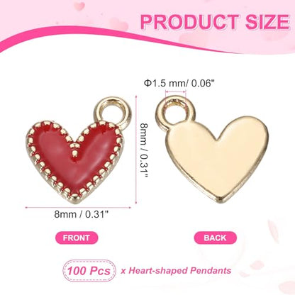 MECCANIXITY Enamel Alloy Heart Charm,Valentine Heart Pendants Love Jewelry Making Charm for DIY Necklace Bracelet Earrings Keychain - color: Red