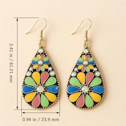 Colorful Green Teardrop Earrings for Women - Bohemian Style Enamel Dangle Earrings Lightweight Fashion Jewelry for Daily/Wedding/Party - color: Green