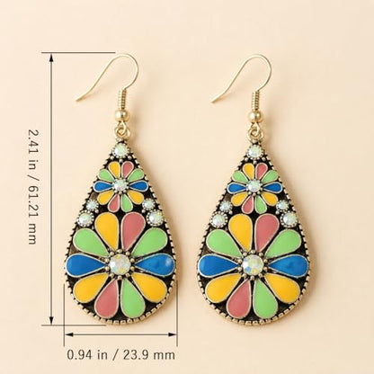 Colorful Green Teardrop Earrings for Women - Bohemian Style Enamel Dangle Earrings Lightweight Fashion Jewelry for Daily/Wedding/Party - color: Green