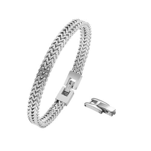 Geoffrey Beene Men’s Stainless Steel Double Franco Chain Bracelet with Extension - color: Silver, size: 8.5"