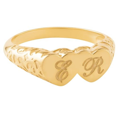 CAITLYNMINIMALIST Personalized Initial Letter Signet Ring, Custom Heart Gold Ring, 18K Gold Plated Silver, Personalized Gift for Women, Gift for Mom