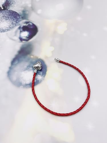 GMXLin Leather Charm Bracelet Heart Snap Clasp Clip Lock Handmade Braided Wristband Compatible with Women Pandora Charm Bead - color: Red