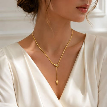 Snake Chain Lariat Necklace for Women Gift Fashion Accessory Y Necklace Slider Bead Drop Pendant Gold Tone or Silver Tone - color: A1：gold