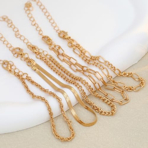 Bracelets for Women, Dainty Stackable Bracelet Stack Sets Tiny Box Chain Adjustable Bracelets Minimalist Cute Jewelry Paperclip Link Layered Waterproof Jewelry Sets Gifts - style: 5-PIECE PLAIN BAND