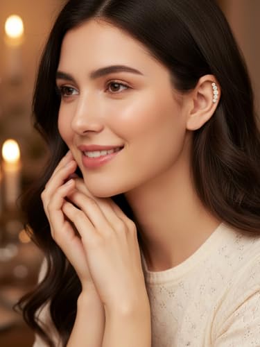 Moissanite 20mm Butterlfy/Flower/Leaf/Bezel Crawler Stud Earrings for Women, 925 Sterling Silver with Gold Plated, Hypoallergenic Cartilage Earrings, Valentines Birthday Anniversary Wedding Gift - color: Bezel Setting - Millgrain - Yellow Gold