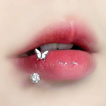 16G Stainless Steel Enamel Butterfly Lip Rings for Women Cute Snake Bite Jewelry White Butterfly Crystal Ball Hoop Lip Rings Tragus Cartilage Helix Daith Earring Body Piercing Jewelry 8/10/12mm - size: 10mm