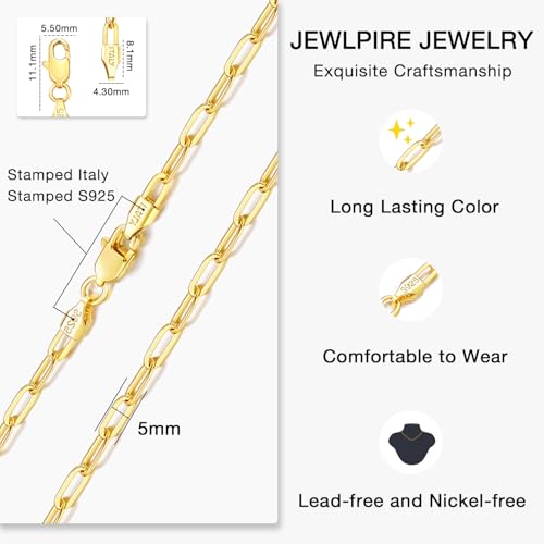 Jewlpire 14K Gold Plated 925 Sterling Silver Paperclip Chain Necklace for Women, 4mm 5mm Shiny & Sturdy Women's Chain Necklaces 16 18 20 22 24 26 Inch - color: 5mm 14K Gold Plated, size: 16 Inch