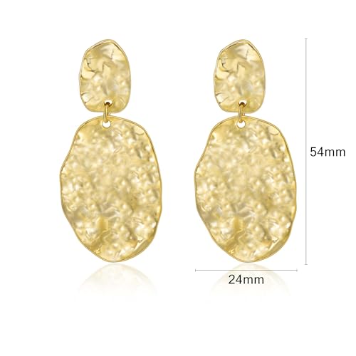 Large Geometric Drop Dangle Earrings for Women Pearl Teardrop Disc Rectangle Oval Fishtail Shell Shaped Textured Dangle Studs Earrings for Women - color: Gold-Oval