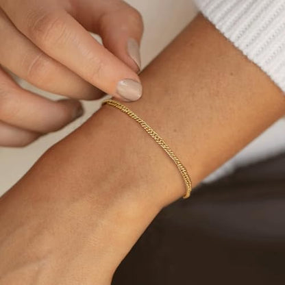 Gold Chain Bracelet for Women, 14K Gold Plated | Dainty Bracelets with Adjustable Chain, Trendy Jewelry Gift for Women - style: layer-star wave