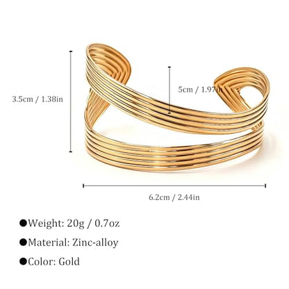 Chunky Gold Bangle Bracelets for Women Statement Bracelet for Dainty Charm Women Jewelry - color: Gold Stripes Bracelet
