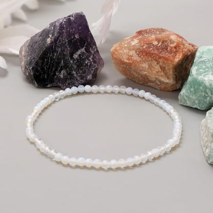 Healing Crystal Bracelet Clear Quartz Faceted Beaded Bracelets for Women Men 3mm Natural Stone Adjustable Handmade Stretch Bracelet Reiki Spiritual Jewelry Fashion Gifts - color: Opal