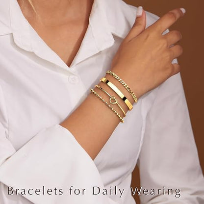 925 Sterling Silver Bracelets for Women Stack, Trendy Tennis Bangle Cuff Jewelry Set 14K Gold Plated, Adjustable Bracelet Set for Wrist Essentials, Women Fashion Watch Band Acecessories - style: Braccelet_4pcs_02