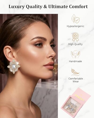 Prom Silver Clip On Earrings for Women Trendy Hypoallergenic Non Pierced Statement Cubic Zirconia Earrings for Women Large Rhinestone Earring Formal Wedding Jewelry Gifts - color: Gold