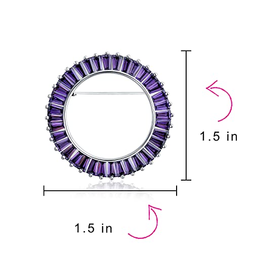 Bling Jewelry Classic Bridal Eternity Baguette Brillant Cut Cubic Zirconia AAA CZ Clear Purple Scarf Round Circle Brooch Pin For Women Wedding Gold or Silver Plated Brass - color: Purple