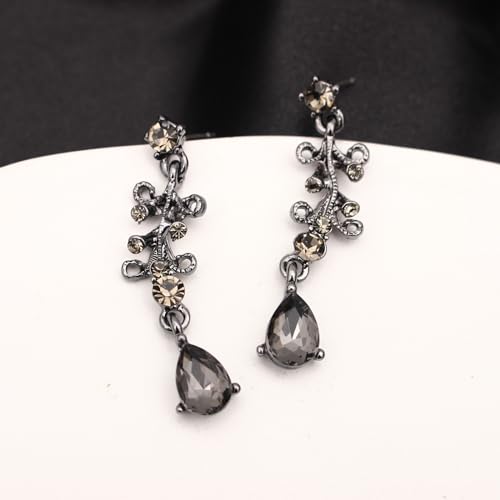 3Pcs Austrian Crystal Jewelry Set for Women, Necklace Dangle Earrings Link Bracelet Jewelry Set with Gold/Platinum/Gun Plated, Wedding Party Jewelry for Bridal Bridesmaid - color: Black Diamond-Jet