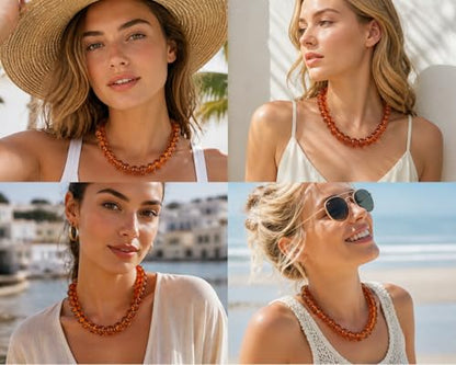 Chunky Colorful Beaded Necklace for Women Boho Summer Statement Resin Choker Necklaces Beach Jewelry Accessories - color: Light Brown