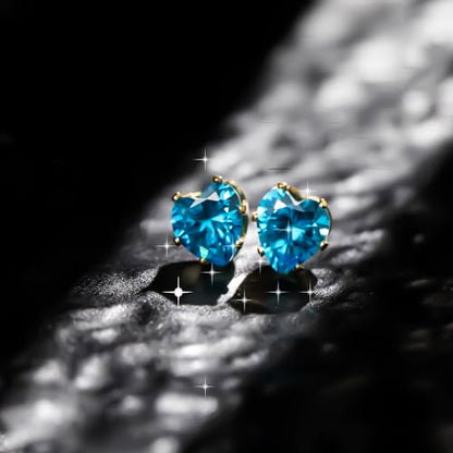 8mm Heart-Cut Birthstone Stud Earrings for Women – 18K Gold Plated Hypoallergenic Cubic Zirconia Earrings, Nickel Free, 12 Months Colors, Everyday Jewelry, Gift for Her, Bridal, Birthday, Christmas - color: 12 Dec Sapphire